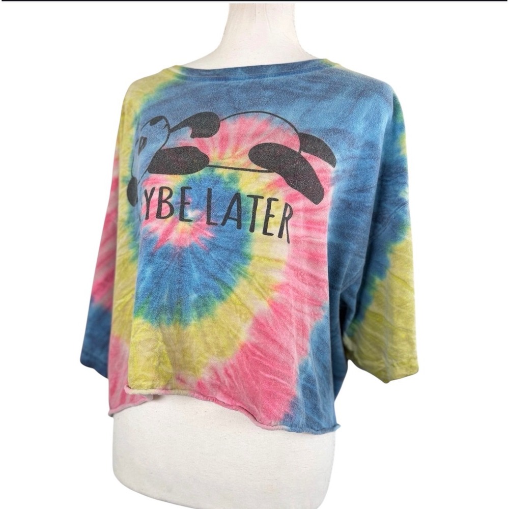 Zairabito Tie Dye Panda Graphic Crop Top Womens XL Multi Cotton Boxy Maybe Later - Picture 6 of 11
